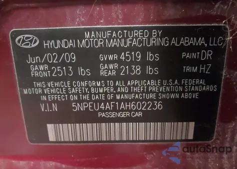 2010 Hyundai Sonata Se V6 из США, поврежденный, VIN 5NPEU4AF1AH602236